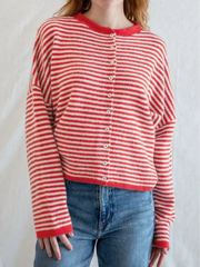 Hnewly  Stripe Women's Cardigan O-neck Single Breasted Full Sleeve Casual Loose Female Knit Cardigan Autumn Cozy Fashion Lady Coat