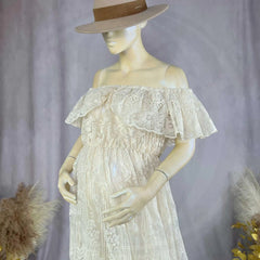Hnewly  Off Shoulder Maternity Woman Dress For Baby Shower Photography Organza Embroidered Flowers Gown For Pregnant Lady
