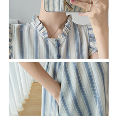 Hnewly  Pregnant Women's Dress Summer Drawstring O-neck Short Sleeved Printing Maternity Beach Dresses for Holiday