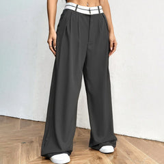 Hnewly  Basic Solid Color Lightweight Skin-friendly Suit Pants Fashion Pleated Wide Leg Casual Commuted Trousers for Women
