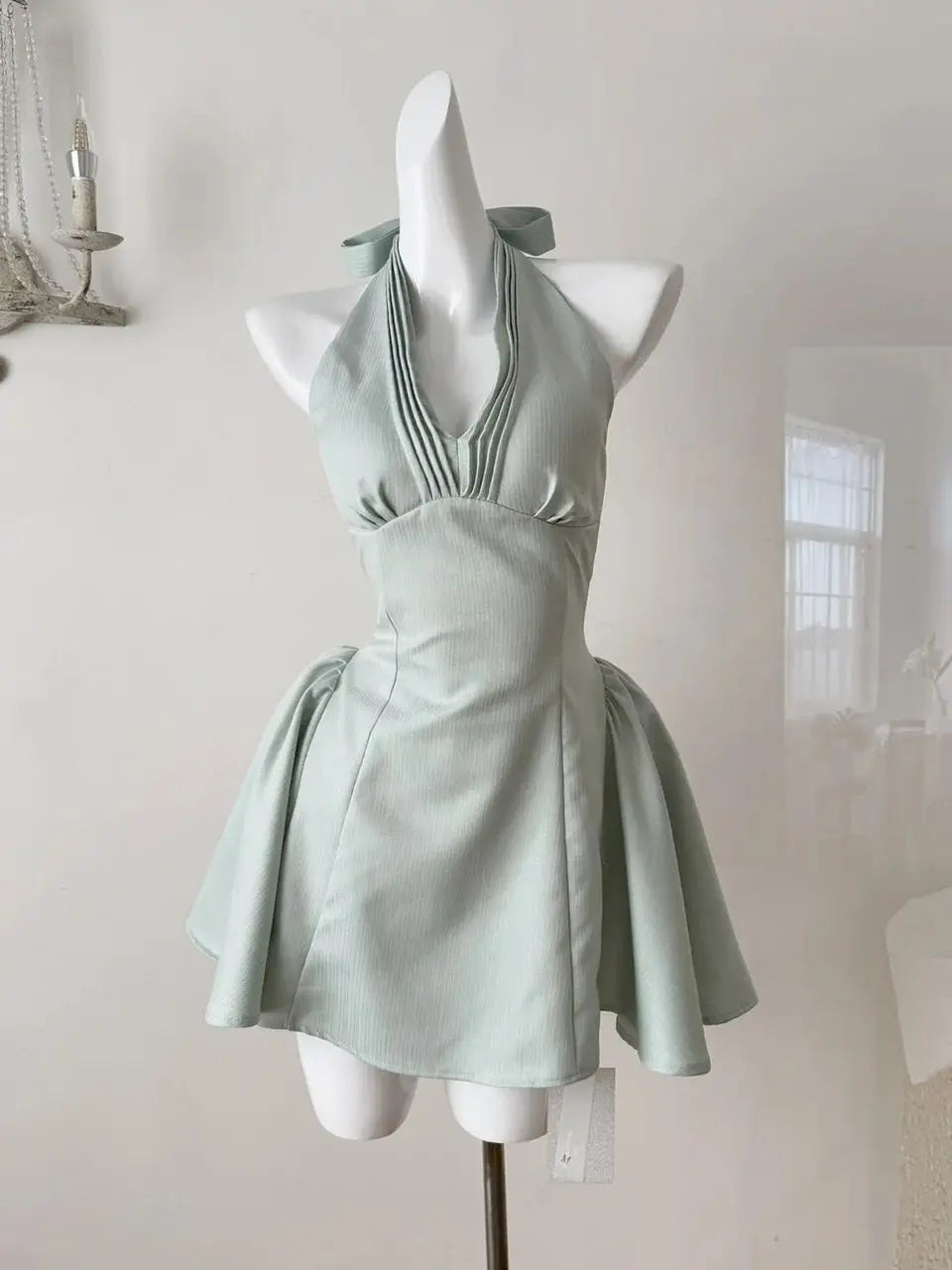 Hnewly Summer Women Korean Evening Mini Dress A-line Halter Frock Birthday One-Piece 2000s Aesthetic Prom Gown Shoujo Vacation
