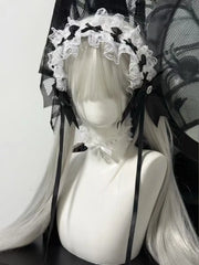 Lunivop  Goth Bunny Ear Bow Hair bands Harajuku Gothic Lolita Y2K girl Rabbit ears hair band Punk Lace Ruffled Headband Hair Hoop