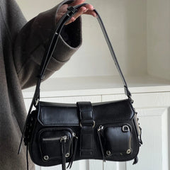 Hnewly  Goth Punk Cool Women's Underarm Bag Hot Girls Shoulder Bags Fashion Design PU Leather Female Handbags Tote Purse with Zipper