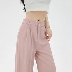 Hnewly  Spring Autumn High Waist Straight Suit Pants Women Korean Style Loose Wide Leg Trousers Woman Pocket Solid Pants Office Ladies