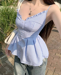 Hnewly  striped Camis Women Strapless Backless Slim Summer Fashion V Neck Ruffles Patchwork Female Crop Tank Tops Casual Party