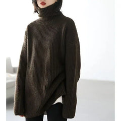 Hnewly  Oversized Turtleneck Sweater Soft Rib Knit Long Sleeve High Neck Pullovers Women Plain Jumper Autumn Winter 90s Normcore Outfit