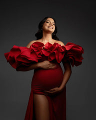 Hnewly  Delicate and Charming Pregnant Woman Dresses for Party Off Shoulder Side Slit Long Mermaid Maternity Dress Photography Robes