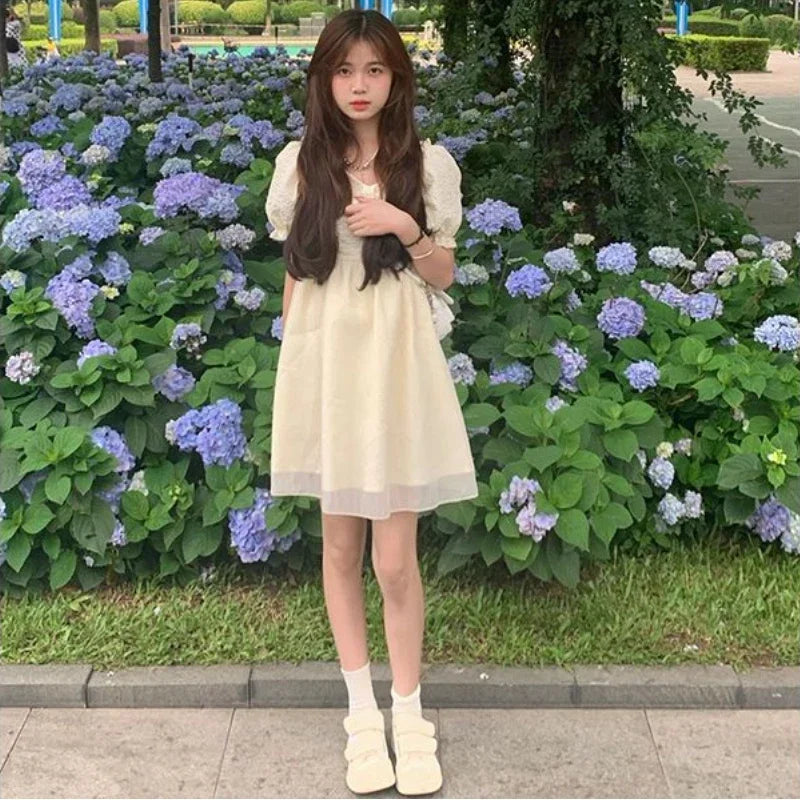 Hnewly Mesh Dresses Women Patchwork Princess Fairycore Aesthetic Korean Style Temperament Kawaii Summer Empire New Casual A-line Chic