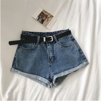 Hnewly  Versatile High Waisted Denim Shorts Summer 2025 New  Rolled Edges Loose Wide Leg Hot Pants Minimalist Women's Beach Pants