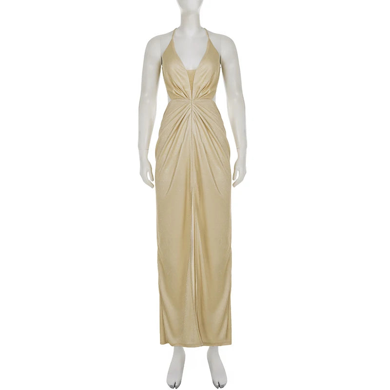 Hnewly  Sexy High Splits Sequined Wrap Dress Elegant V-neck Backless Strappy Dresses For Women Party Clubwear Vestidos Summer