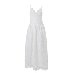 Hnewly Elegant Women Backless Party Dress Sexy Sling V Neck Mesh Long Dresses Spring Summer New Ladies White Wedding Vestidos