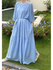 Hnewly  Spring Summer New plus Size Women's Bohemian Loose Long Dress Comfortable Lazy Style  Dress A-Line Skirt V-Neck Shor...