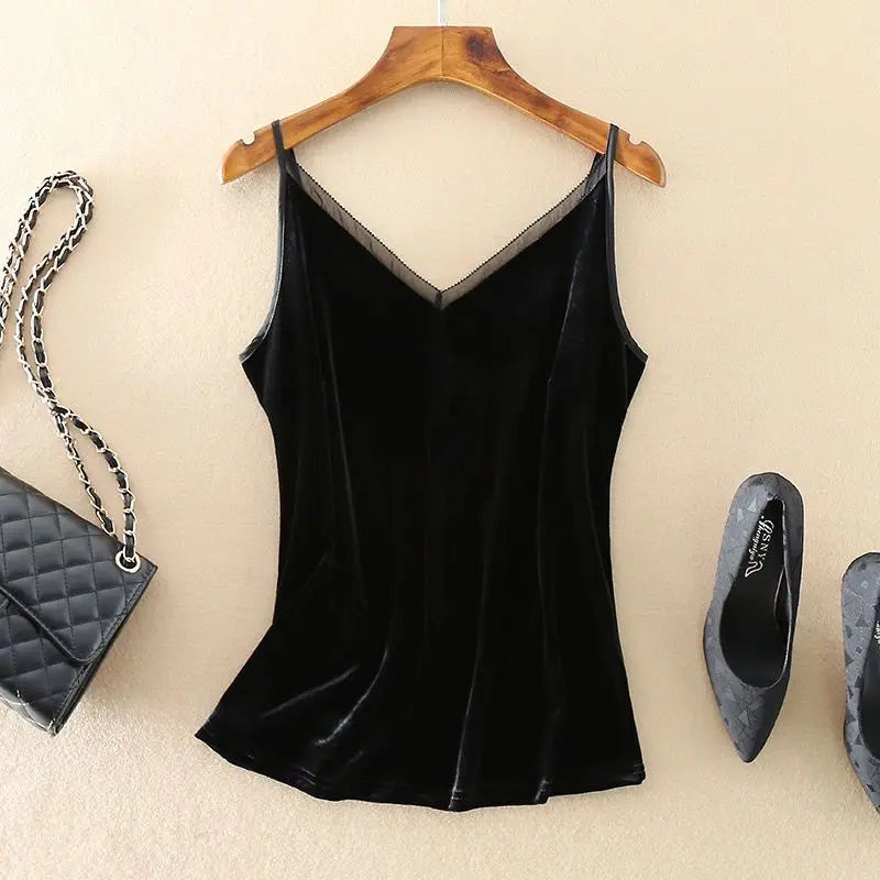 Hnewly  Fashion Retro Elegant Casual Versatile Velvet V-neck Base Suspender Vest for Women