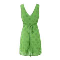 Hnewly  Solid mini dresses Summer outfit one pieces sexy green dresses for women tank dress v neck luxury party dresses embroideryed