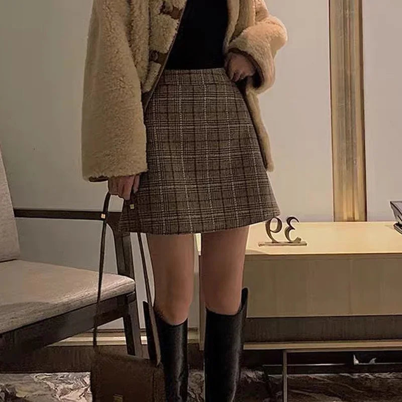 Hnewly Skirts Women Plaid Slim Korean Style Casual All-match High Waisted Mujer Spring-autumn Comfortable Student Club Female Harajuku