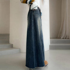 Hnewly  Vinatge A Line Denim Long Skirts Women Spring High Waist Midi Jeans Skirt Woman Korean Streetwear Loose Skirts Female
