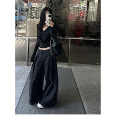 Hnewly  Y2k Fake Two Piece V-neck All-match Shirts Women See Through Mesh Black Blusas Mujer 2025 Spring New Bottoming T-shirts