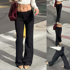 Hnewly Trousers Striped Slim Fit Fashion Pants Low Rise Form Fitting Casual Trousers For Street Style womens wide leg trousers tall