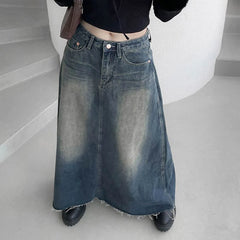 Hnewly  Vinatge A Line Denim Long Skirts Women Spring High Waist Midi Jeans Skirt Woman Korean Streetwear Loose Skirts Female