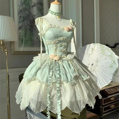 Hnewly  New New Chinese Style Small Fresh Ballet Style Elegant Fairy Lolita Jsk Dress Sweet Cute Lace Princess Dress Girl