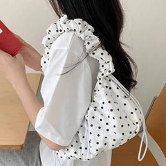 Hnewly  Women Polka Dot Underarm Bag Large Capacity Crossbody Bag Retro Drawstring Pleated Dumpling Bag for Outdoor Travel Clutch Purse