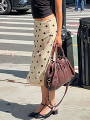Hnewly  Elegant Ladies Polka Dot Midi Skirts Kawaii Ruched Stitching Straight Skirts for Women Summer Streetwear Casual Clothing