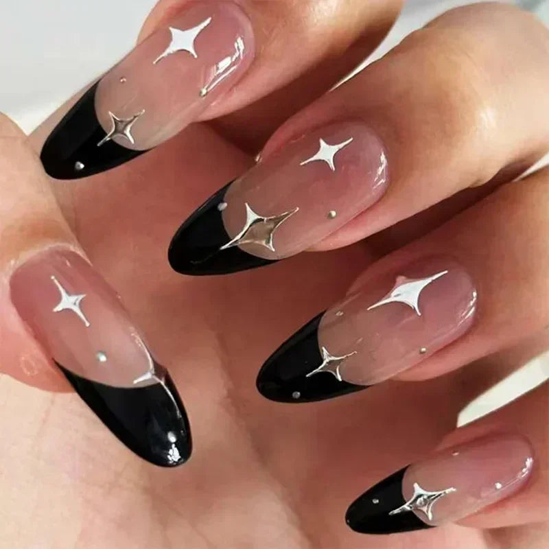 Hnewly 24pcs/Box Long Coffin False Nails Art Rose with Glue Wearable Nude Pink White Color Jelly Nails Tips Full Cover Press On Nails