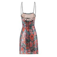 Lunivop  Fashion Sequin Rose Floral Print Sling Mini Sexy Dresses Women Summer Night Out Party Robe  Backless Dress