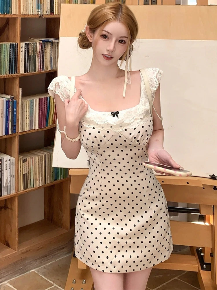 Hnewly French Elegant Mini Dress Women Casual Sleeveless 2000s Vintage Y2k Clothing One Piece Dress Korean Fashion Summer Satin Chic