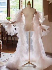 Hnewly  Pink Shawl Mopping The Floor Handmade DIY Accessories Fairy Photography Elegant Mesh Ruffles Evening Gown Trailing