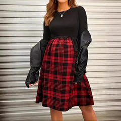 Hnewly  Maternity Dress Pregnancy & Nursing Clothes Leisure Comfort Long Sleeve O-Neck Red  Black Checkered  for Pregnant Women
