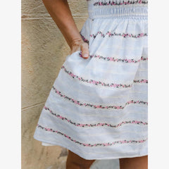 Hnewly  Women Chic Square Neckline Stripe Jacquard Puff Sleeve Dress Elegant Waist-cinching A-line Slim Fit Dresses New Party Wears