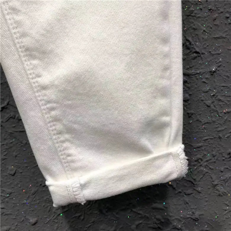 Hnewly Solid Casual Jeans For Summer/Autumn 2025 New Loose Versatile Harlan Pants Fashion Elastic Waist Buttons  Ankle-Length Pants