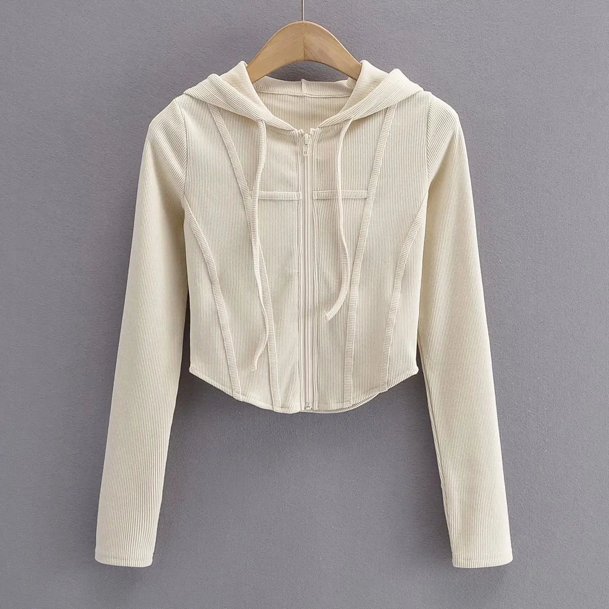 Hnewly  Fall fashion cropped hoodies women zip up hoodie korean fashion sweatshirts hooded cute long sleeve crop top sexy curve hem