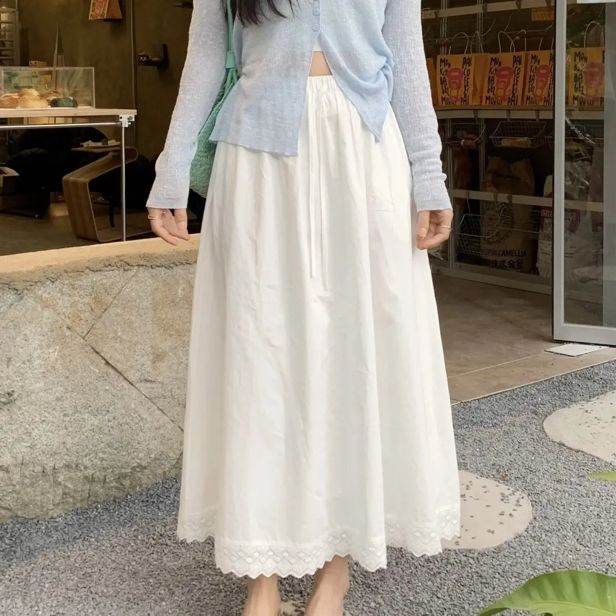 Hnewly Fresh and Fashionable Lace Lace Splicing Half Skirt Summer New Versatile Loose High Waist Long Skirt