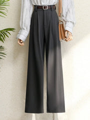 Hnewly Spring 2025 New Burgundy Suits Pants for Women Office Lady Elegant High Waist Wide Leg Fashion Trousers with Pockets Black Gray