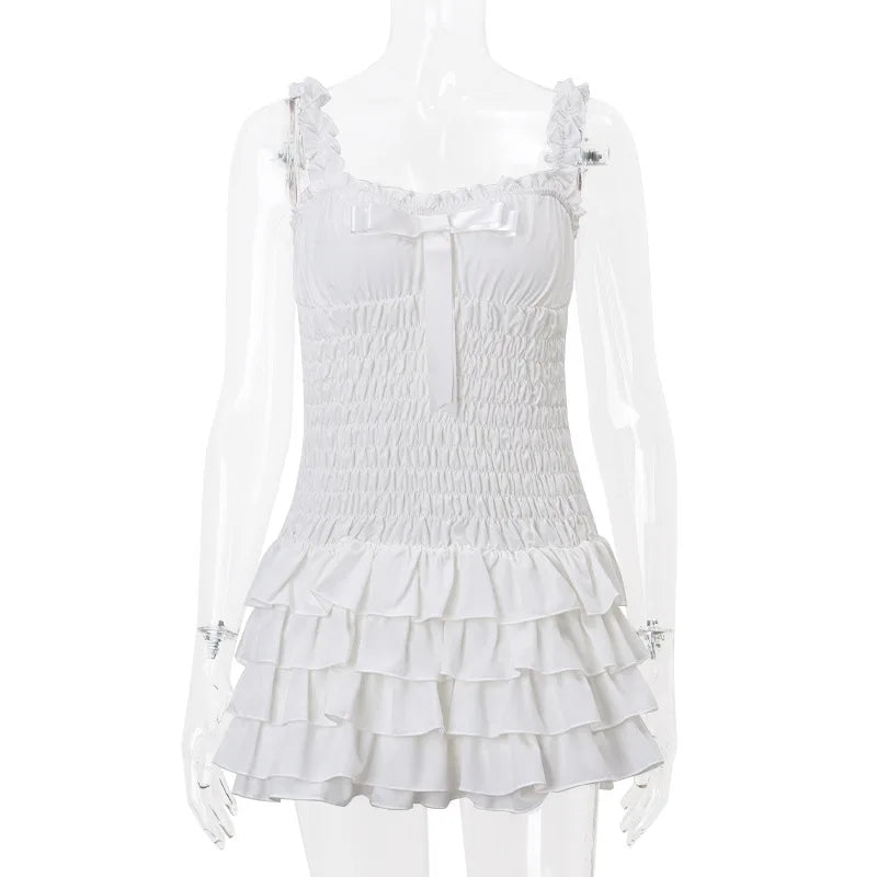 Hnewly y2k Dress Women Fairycore Clothes Sweetheart Neck Sleeveless Tiered Ruffle Hem Shirred Cami Dress Evening Party Dresses