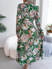 Hnewly  Vintage Floral Print Button Up Long Sleeve Maxi Shirt Dress For Fall & Spring, Women's Clothing