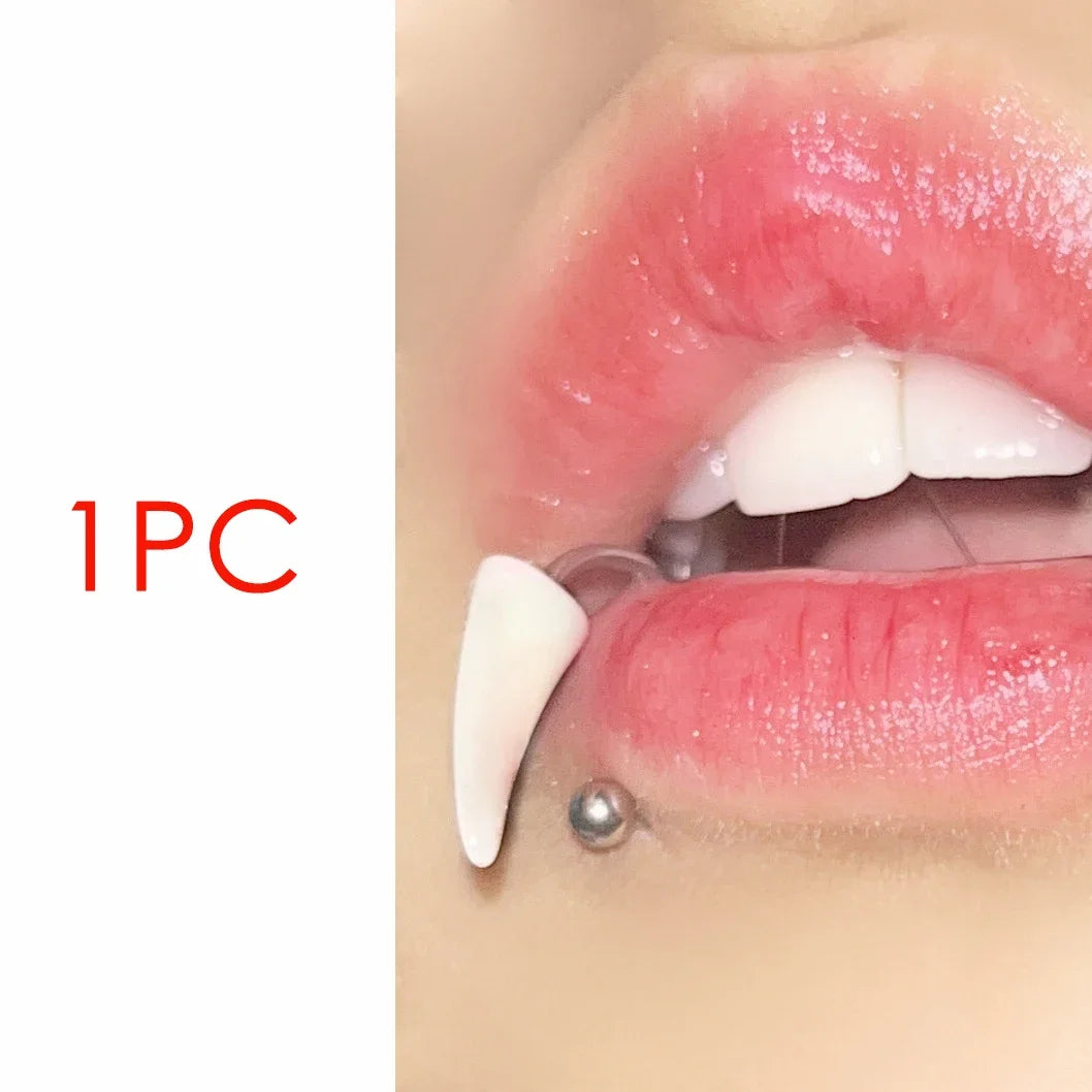 Hnewly  1Pc Stainless Steel Fangs Lip Piercing Labret Lip Ring Goth Cosplay Vampire Teeth For Women Men Body Jewelry Punk