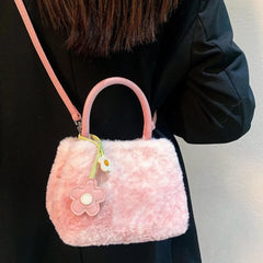Hnewly  Sweet Cute Pink Gradient Handbag Women Plush Large Capacity Square Shoulder Bag Ladies Fashion Winter New Crossbody Bag Y2k