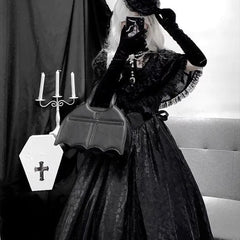 Hnewly  Lolita Style Retro Runaway Princess Gothic Black Dress Women Courtly Lace Ruffles Big Hem Slim Vintage Dress