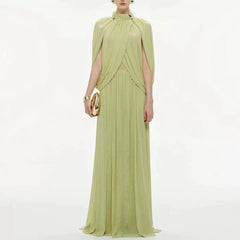Hnewly  Elegant Crossbody Long Dress Women's Summer Fashion Pure Color Knitted A-Line Skirt Elegant Dress Polyester Fabric