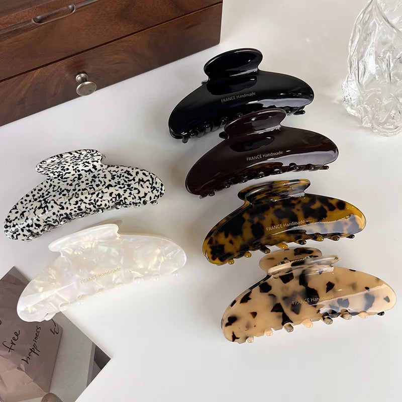 Hnewly Retro High Quality Acetate Hair Claw Large Barrettes For Women Elegant Hairpin Shark Clip Lady Leopard Hair Clips Headdress