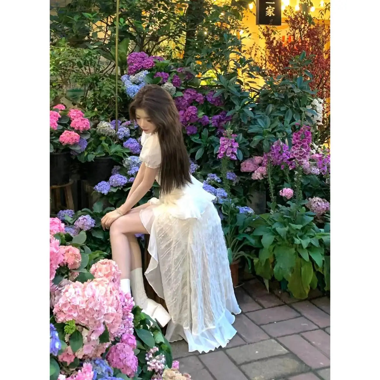Hnewly French Elegant Party Midi Dress Women Beach Style 2000s Vintage Y2k Clothing Short Sleeve One Piece Dress Korean Fashion Summer