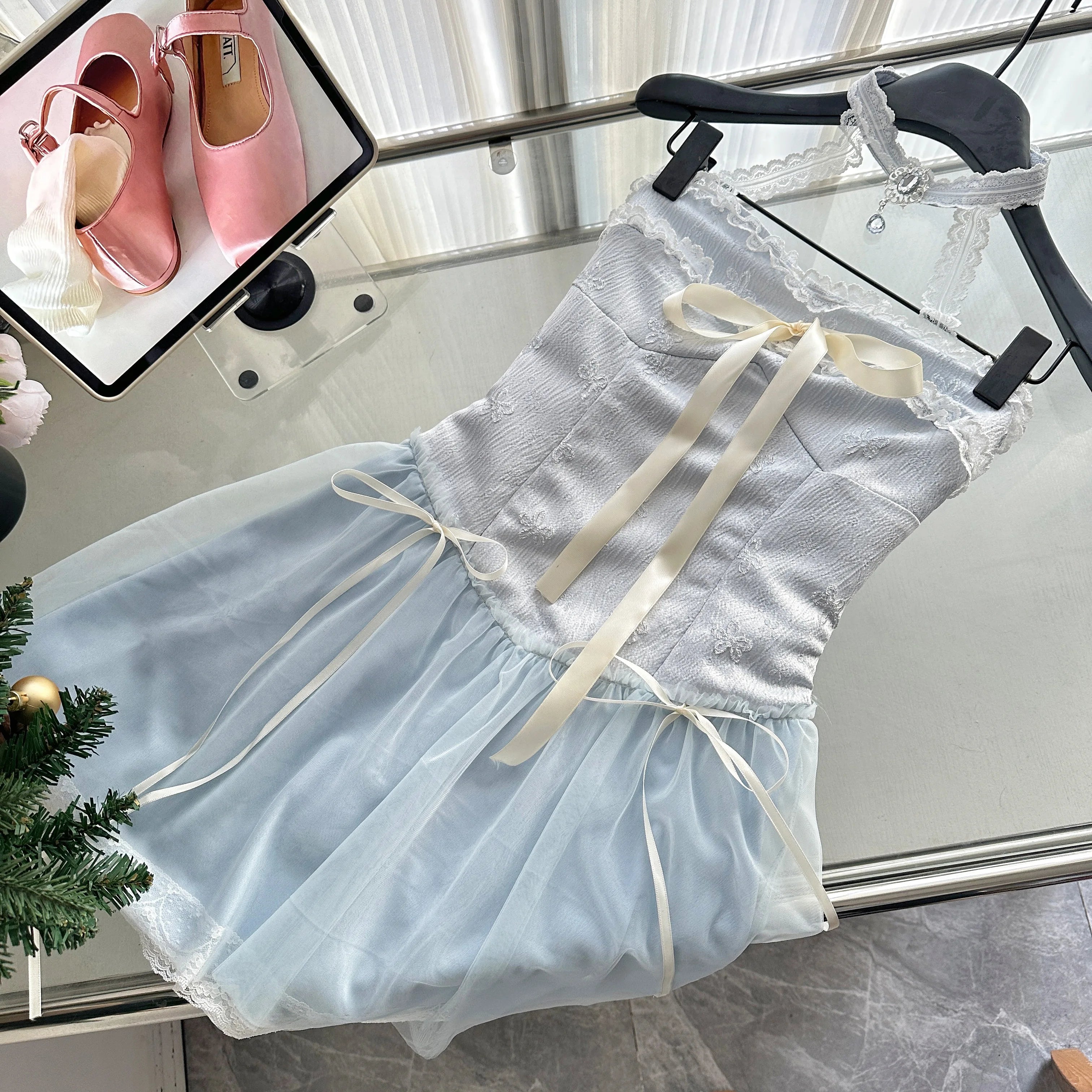 Hnewly Summer Women Y2k Birthday Ballet Core A-line Fairy Dress Mini Lace Frocks One-Piece Korean Evening Lolita Party Shoujo Gyaru