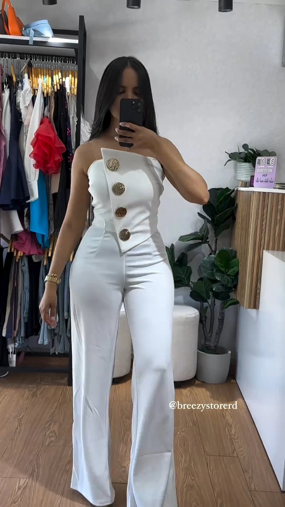 Asymmetrical Bandeau Strapless Jumpsuit Metal Button Decor Casual Overalls