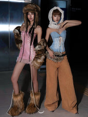 Hnewly  Cutenew Peach Hip Hottie Shirring Strapless Dress Women Feather Patchwork Sexy Sweet Valentine's Day Skinny Clubwear Bodycon