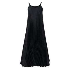 Hnewly  Women's summer new suspender pleated sexy fashion casual A-line skirt solid color maxi dress dress