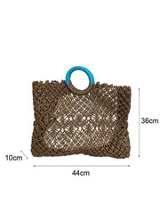 Hnewly  Ins Grass Woven Tote Bag Hollow Out Handbags Summer Handbag Circular Handheld Beach Bags For Women Girl