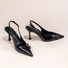 Hnewly  Summer Baotou Pin Buckle Decoration Shallow Mouth Breathable Elegant High Heels New Pointed Toe Stiletto Fashion Women's Sandals